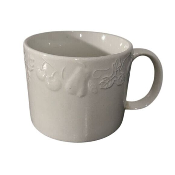 Orchard & Gibson TableTops Unlimited White Embossed Ceramic Mug 3" Tall - Picture 2 of 7